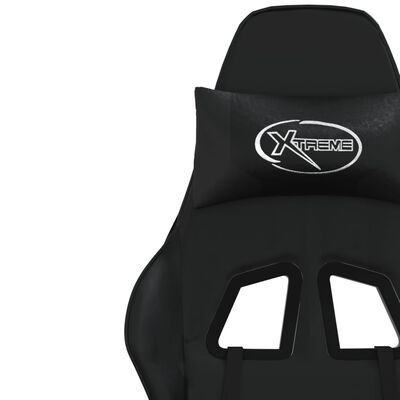 vidaXL Masujący fotel gamingowy z podnóżkiem, czarny, sztuczna skóra