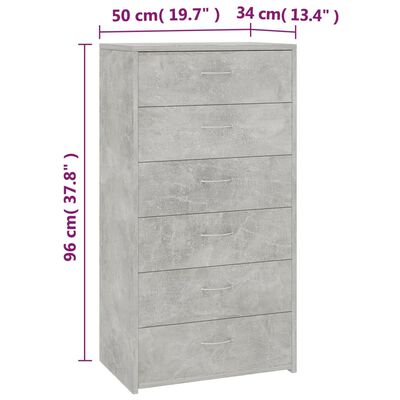 vidaXL Komoda, 6 szuflad, betonowa szarość, 50x34x96 cm