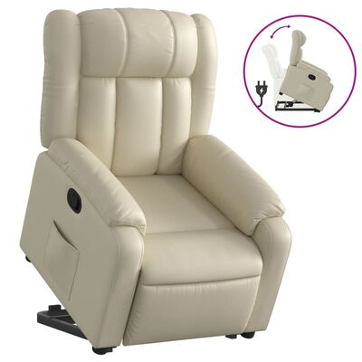 vidaXL Podnoszony fotel rozkładany, kremowy, obity sztuczną skórą