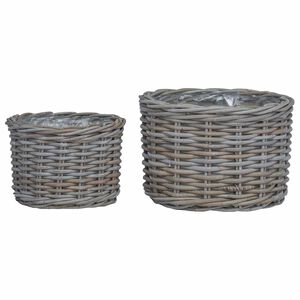 vidaXL Kosz na rośliny z przechowywaniem 2 pcs Szary Rattan Kubu
