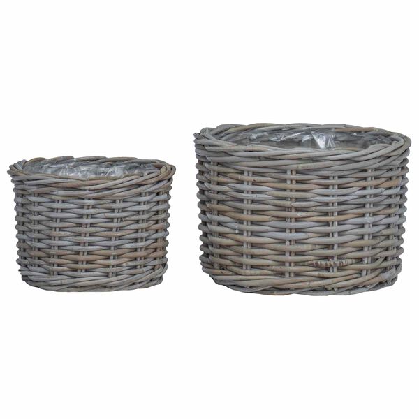 vidaXL Kosz na rośliny z przechowywaniem 2 pcs Szary Rattan Kubu