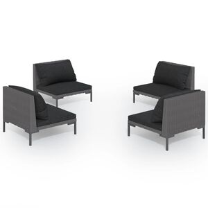 vidaXL 4-cz. zestaw wypoczynkowy, z poduszkami, rattan PE, ciemnoszary