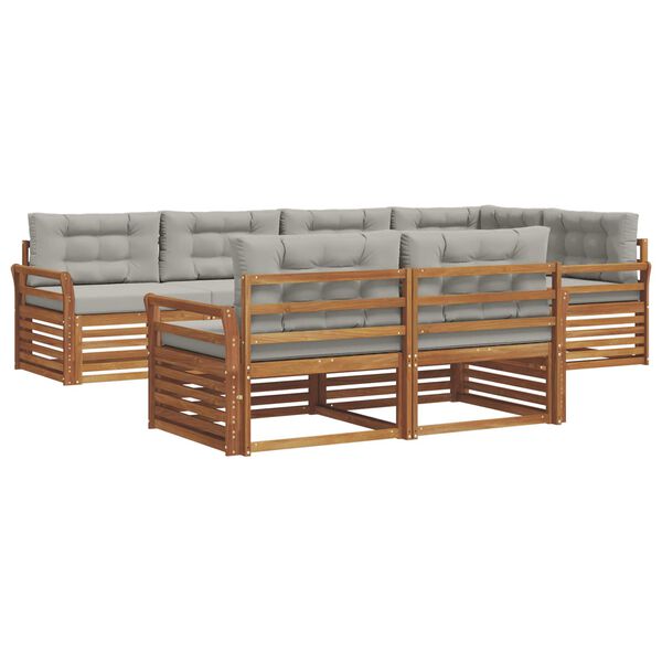 vidaXL Zestaw sof na zewnątrz z poduszką 7 pcs Naturalny i Jasny Szary