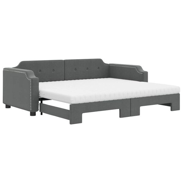 vidaXL Sofa rozsuwana z materacami, ciemnoszara, 90x200 cm, tkanina