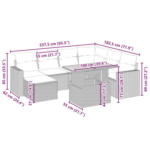 vidaXL 8-cz. zestaw mebli ogrodowych z poduszkami, beżowy, polirattan