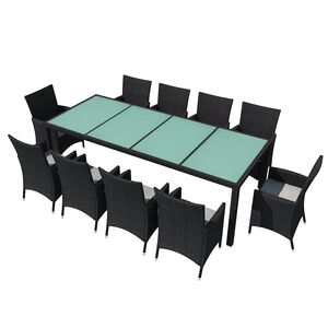 vidaXL 11-cz. zestaw mebli ogrodowych z poduszkami, rattan PE, czarny