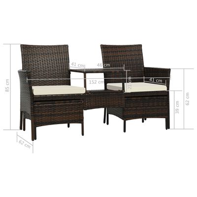 vidaXL 2-os. sofa ogrodowa ze stolikiem i podnóżkami, rattan PE, brąz