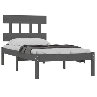 vidaXL Rama łóżka, szara, lite drewno, 90x200 cm