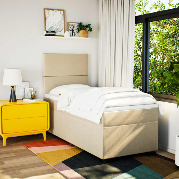 vidaXL Ł&oacute;żko kontynentalne z materacem, kremowe, tkanina, 80x200 cm