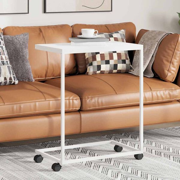 vidaXL Stolik boczny na k&oacute;łkach, biały, 55x35x70 cm