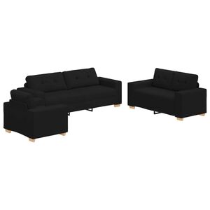 vidaXL Sofa 3 pcs Czarny Tkanina lniana