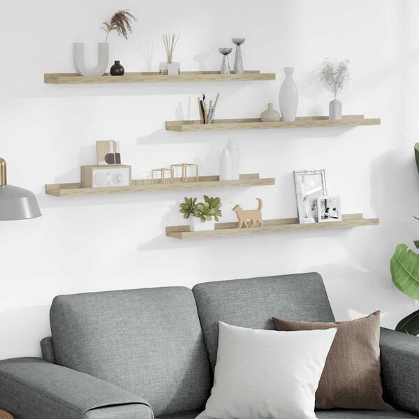 vidaXL P&oacute;łki ścienne, 4 szt., dąb sonoma, 80x9x3 cm