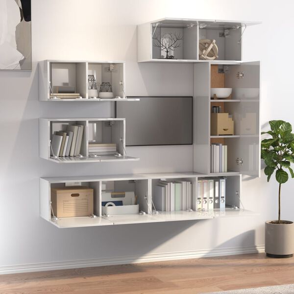 vidaXL Zestaw 6 szafek telewizyjnych, biały z połyskiem