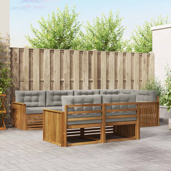 vidaXL Zestaw sof na zewnątrz z poduszką 7 pcs Naturalny i Jasny Szary