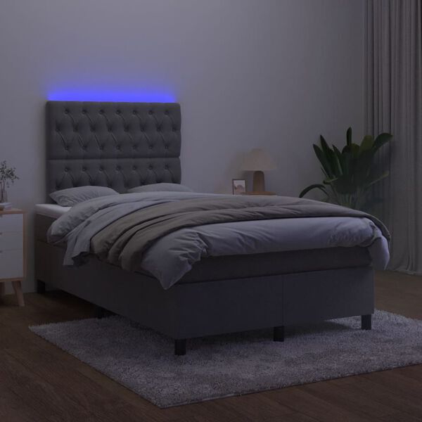 vidaXL Ł&oacute;żko kontynentalne z materacem i LED, ciemnoszare, 120x190 cm