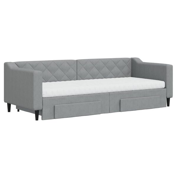 vidaXL Sofa rozsuwana z szufladami, jasnoszara, 80x200 cm, tkanina