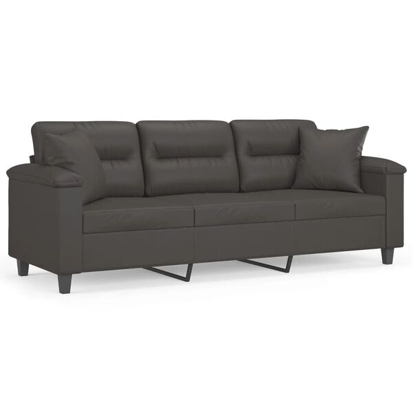 vidaXL 3-osobowa sofa z poduszkami, szara, 180 cm, sztuczna sk&oacute;ra
