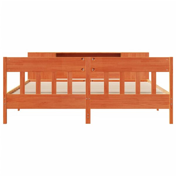 vidaXL Ł&oacute;żko z regałem, bez materaca, woskowy brąz, 200x200cm, sosnowe