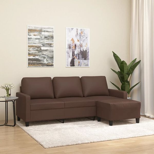 vidaXL 3-osobowa sofa z podn&oacute;żkiem, brązowa, 180 cm, sztuczna sk&oacute;ra