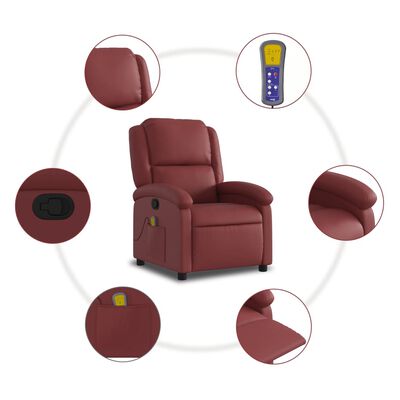 vidaXL Rozkładany fotel masujący, winna czerwień, obity sztuczną skórą