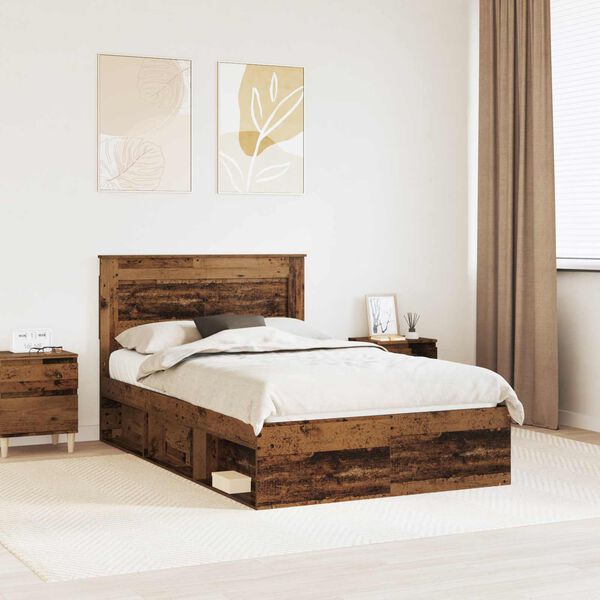 vidaXL Ramka ł&oacute;żka Stare drewno 120 x 200 cm Lite drewno sosnowe