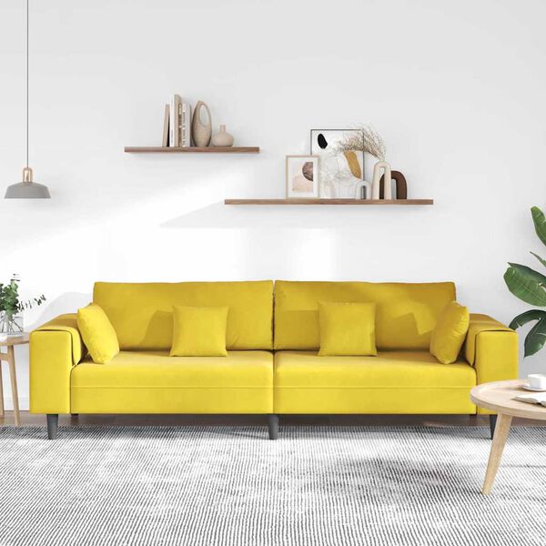 vidaXL Sofa z poduszką Ż&oacute;łty 250 x 77 x 76 cm Aksamit