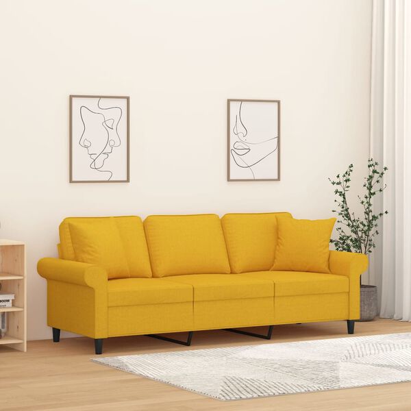 vidaXL 3-osobowa sofa wypoczynkowa z poduszkami, ż&oacute;łta, 180 cm