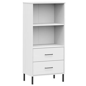 vidaXL Regał OSLO z 2 szufladami, biały, 60x35x128,5 cm, lite drewno