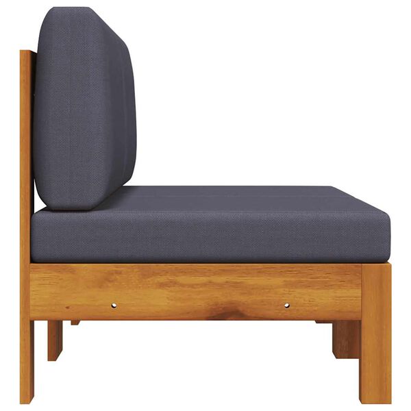 vidaXL 2 sofy środkowe z ciemnoszarymi poduszkami, lite drewno akacjowe