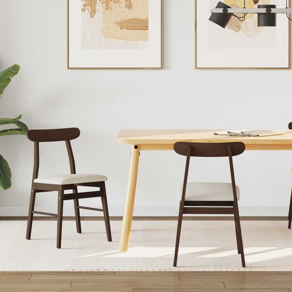 vidaXL Krzesło jadalniane 2 pcs Jasnobrązowy i jasny Drewno Gumowe