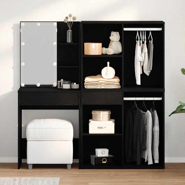 vidaXL Zestaw lustra LED z szufladą Czarny Dąb 140 x 40 x 140 cm