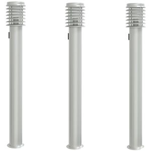 vidaXL Lampy ogrodowe na słupku, z gniazdkiem, 3 szt., srebrne, 110 cm