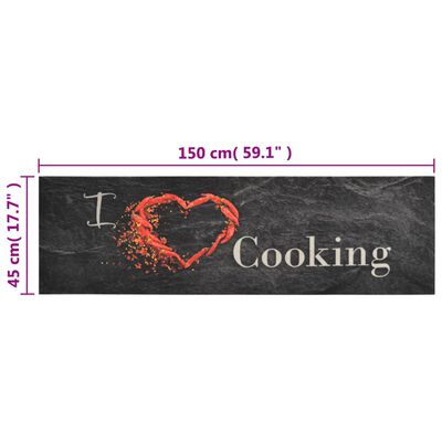 vidaXL Dywanik kuchenny, wzór z napisem Cooking, czarny, 45x150 cm