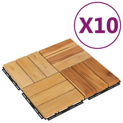 vidaXL Płytki tarasowe, 10 szt., 30x30 cm, lite drewno tekowe