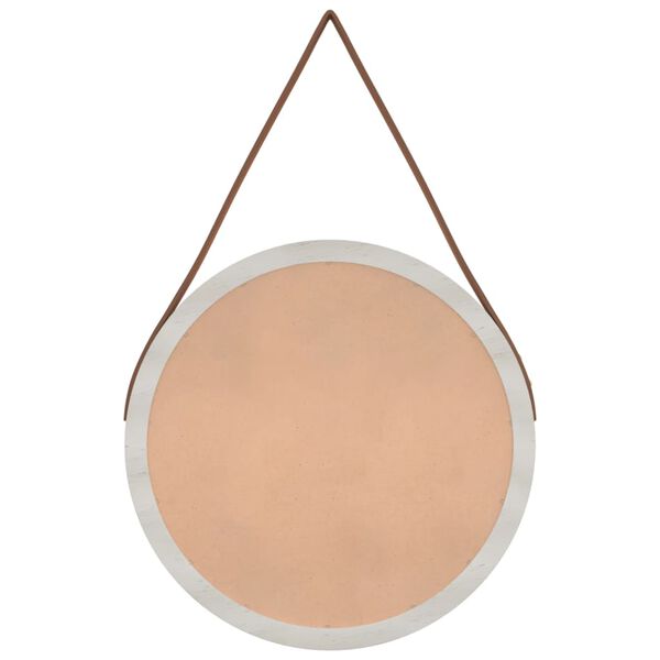 vidaXL Lustro ścienne na pasku, białe, &Oslash;35 cm