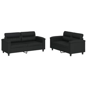 vidaXL 2-osobowa sofa z poduszkami, czarna, sztuczna sk&oacute;ra