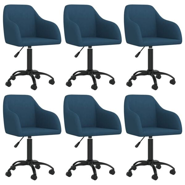 vidaXL Obrotowe krzesła stołowe, 6 szt., niebieskie, obite aksamitem