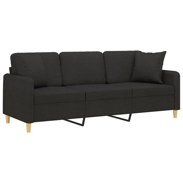 vidaXL 3-osobowa sofa z poduszkami, czarna, 180 cm, tkanina