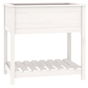 vidaXL Donica z p&oacute;łką, biała, 82,5x54x81 cm, lite drewno sosnowe