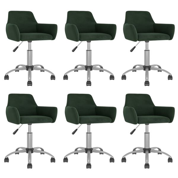 vidaXL Obrotowe krzesła stołowe, 6 szt., ciemnozielone, aksamit