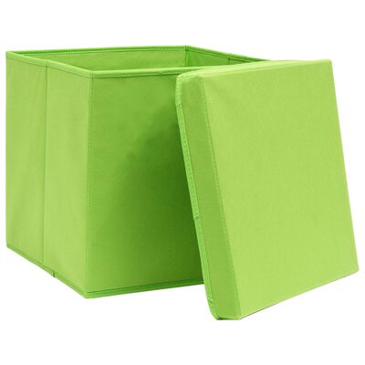 vidaXL Pudełka z pokrywami, 4 szt., zielone, 32x32x32 cm, tkanina