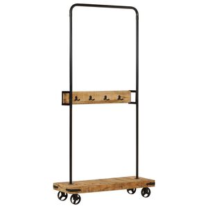 vidaXL Wieszak na ubrania, z k&oacute;łkami, 90x35x190 cm, mango i żelazo