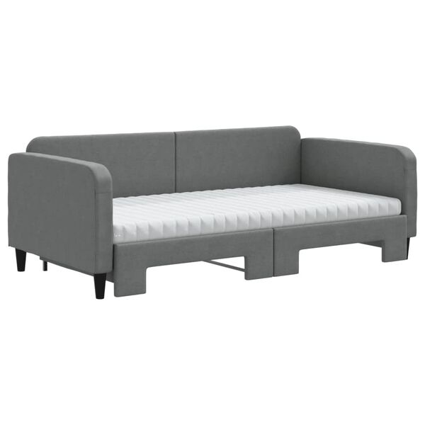 vidaXL Sofa rozsuwana z materacami, ciemnoszara, 100x200 cm, tkanina