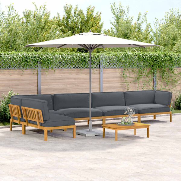 vidaXL Zestaw Sof z poduszką Gładki 6 pcs Antracyt Lite Drewno Akacji