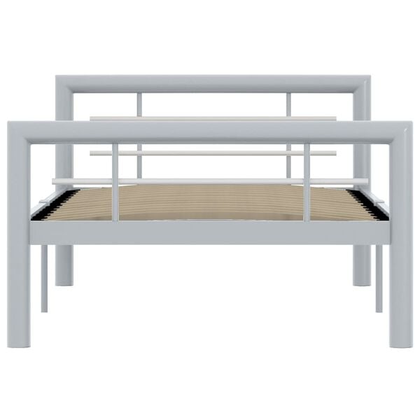 vidaXL Rama łóżka, biało-szara, metalowa, 90 x 200 cm