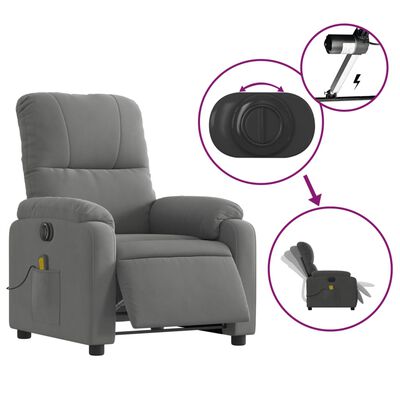 vidaXL Rozkładany fotel elektryczny, masujący, ciemnoszary, mikrofibra