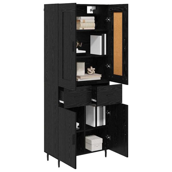 vidaXL Highboard z szufladą 2 pcs Czarny Dąb Materiał drewnopochodny