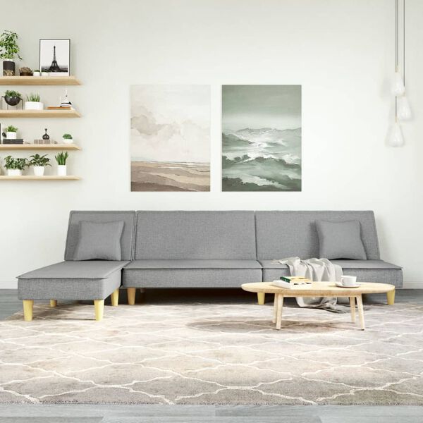 vidaXL Sofa rozkładana L, jasnoszara, 255x140x70 cm, tkanina