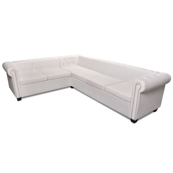vidaXL Sofa Chesterfield sześcioosobowa biała, sztuczna skóra