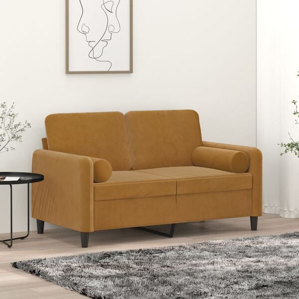vidaXL 2-osobowa sofa z poduszkami, brązowa, 120 cm, aksamti